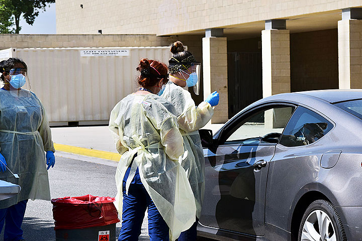 Drive-thru testing at Citrus Valley High School